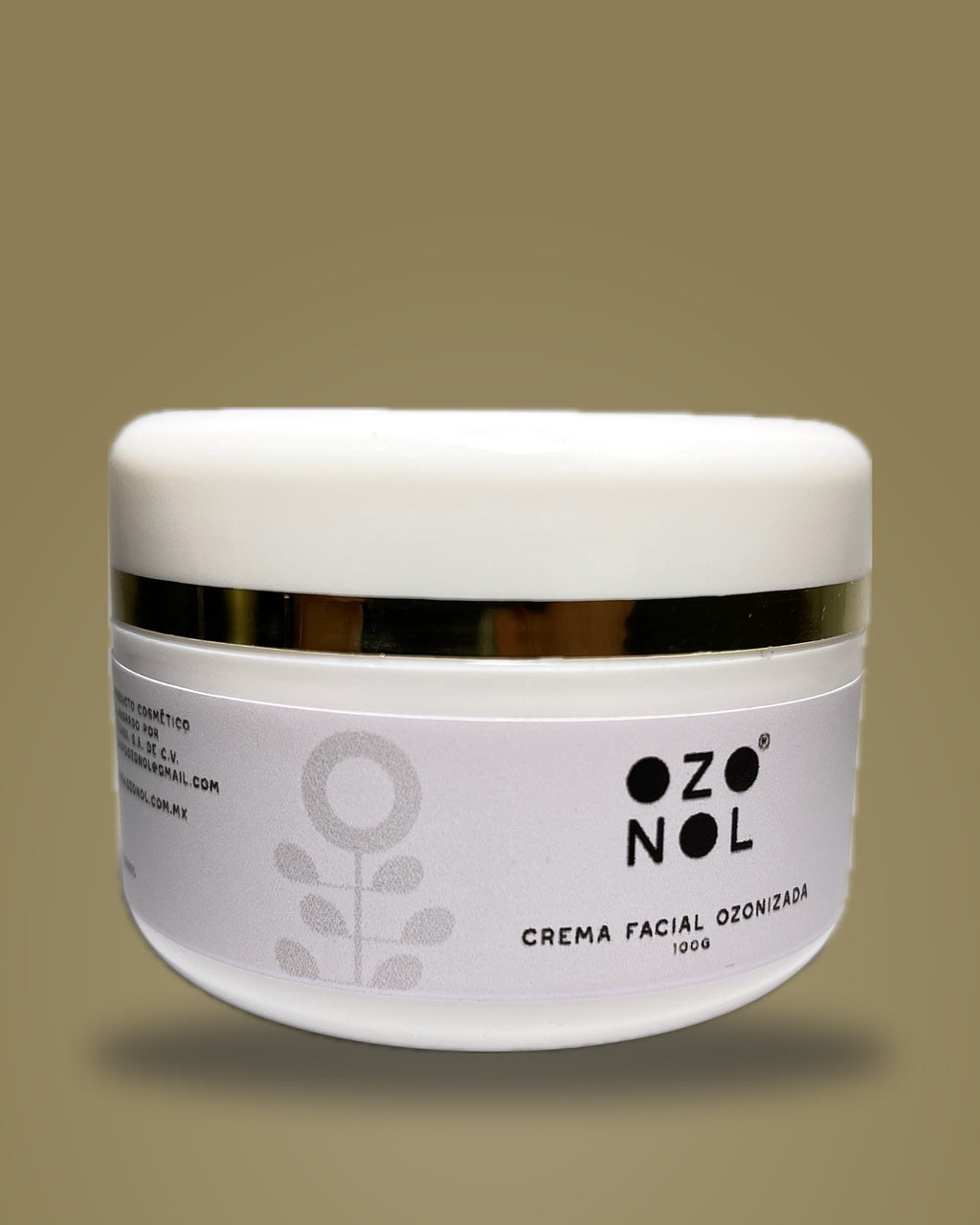 Crema Facial Ozonizada sobre fondo dorado