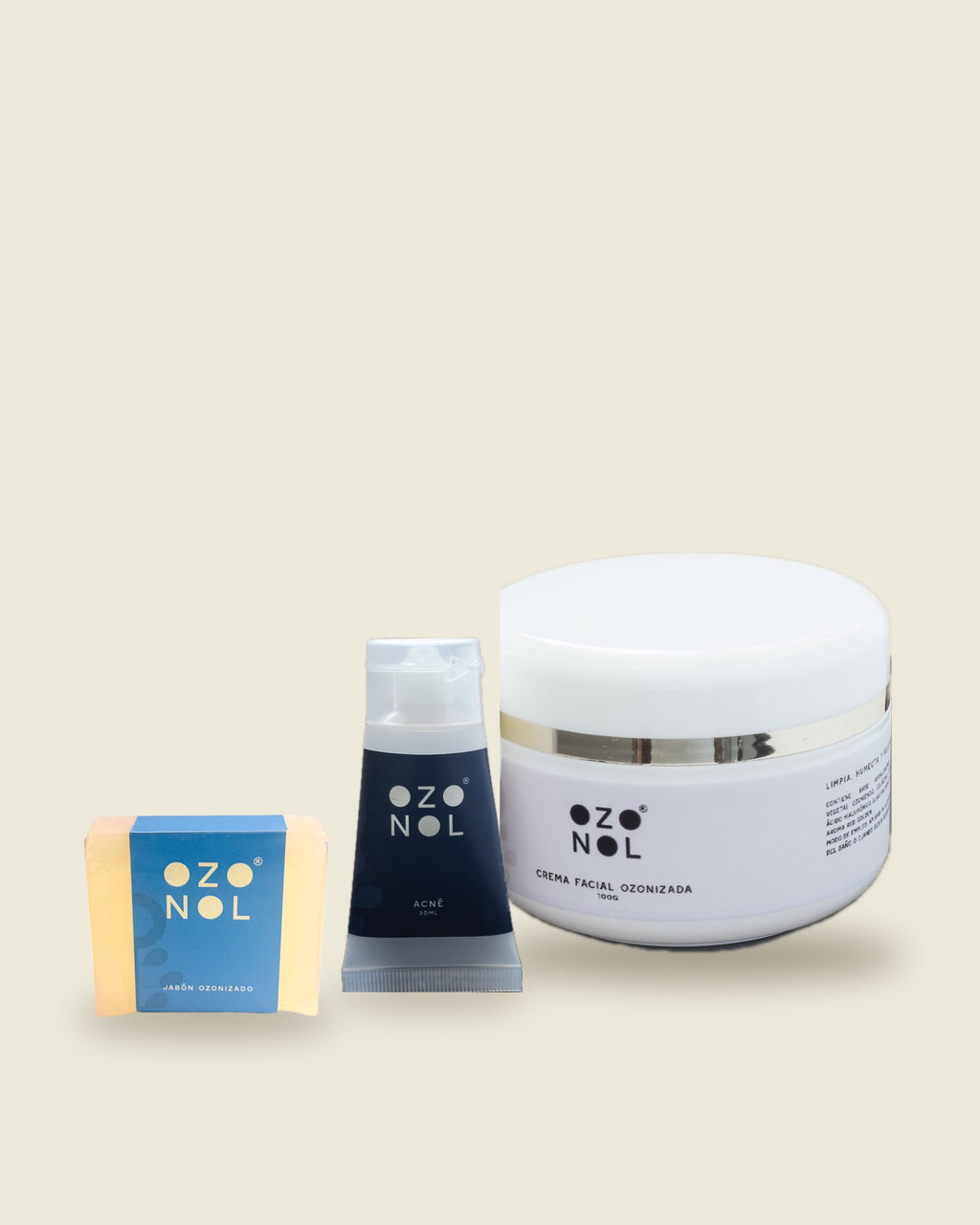 Crema Facial, Crema Anti Acné y Jabón Ozonizado